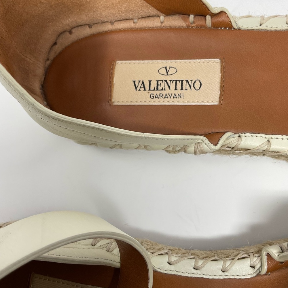 Valentino Cream Leather Floral Embroidered Ankle Strap Espadrille Flats - Picture 11 of 13